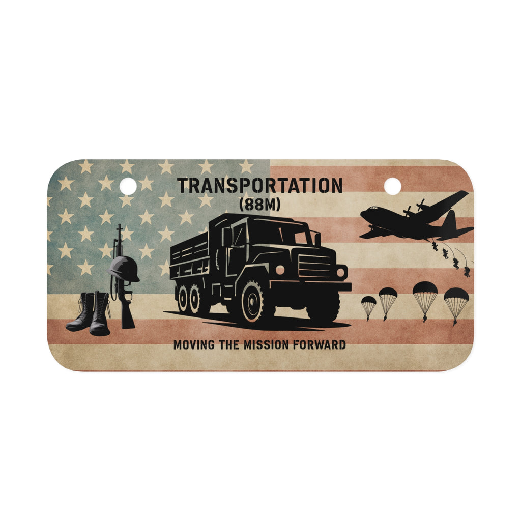 Transportation (88M) Mini License Plate - Military Truck Tribute with American Flag