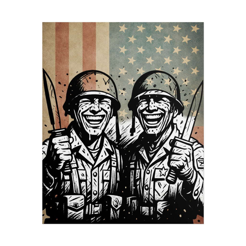 Vintage Military Soldiers Poster – Retro American Flag War Art (Rolled Poster)