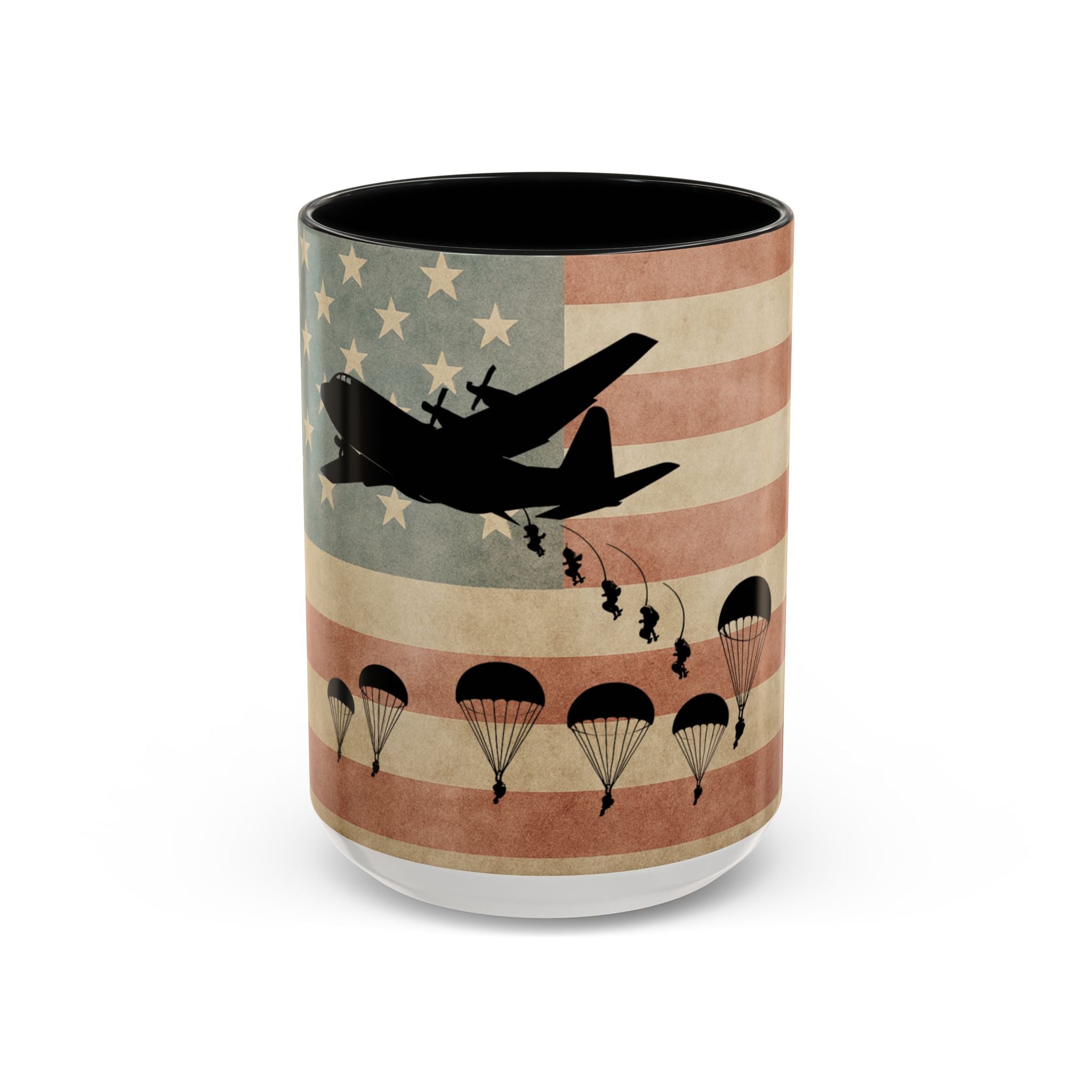 Patriotic Airborne Paratrooper Coffee Mug — Vintage American Flag Military Gift