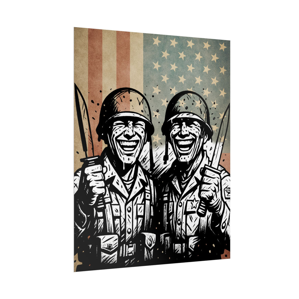 Vintage Military Soldiers Poster – Retro American Flag War Art (Rolled Poster)