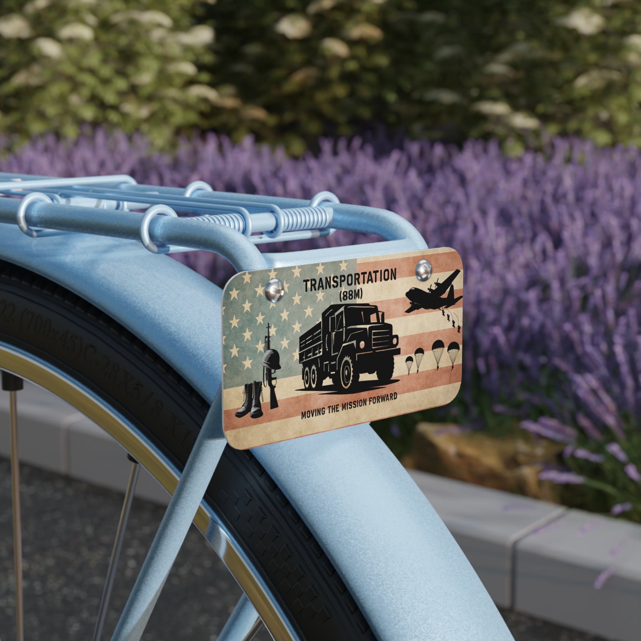 Transportation (88M) Mini License Plate - Military Truck Tribute with American Flag