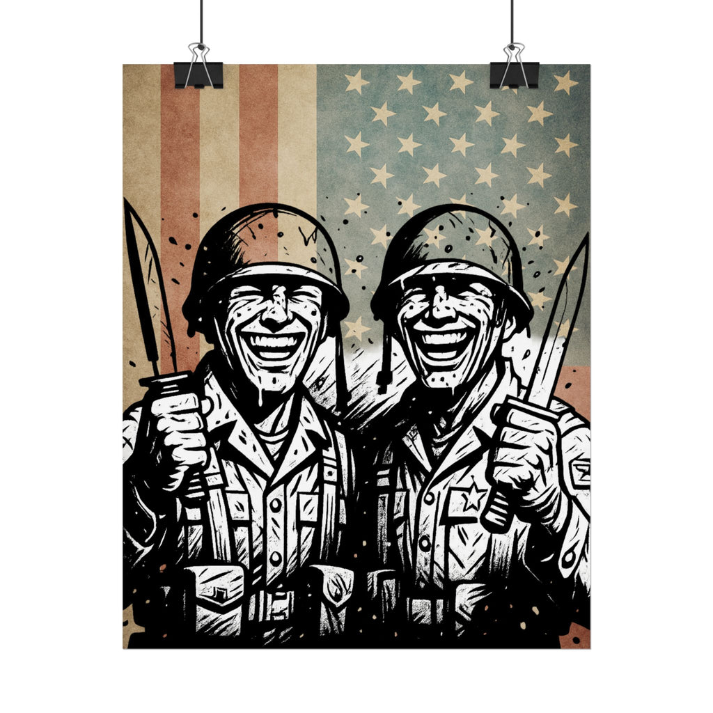 Vintage Military Soldiers Poster – Retro American Flag War Art (Rolled Poster)