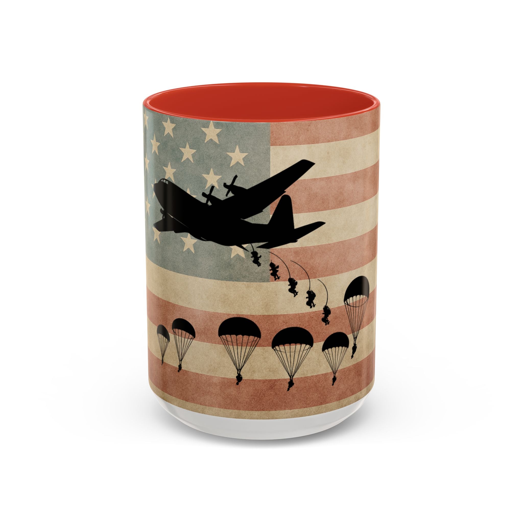 Patriotic Airborne Paratrooper Coffee Mug — Vintage American Flag Military Gift