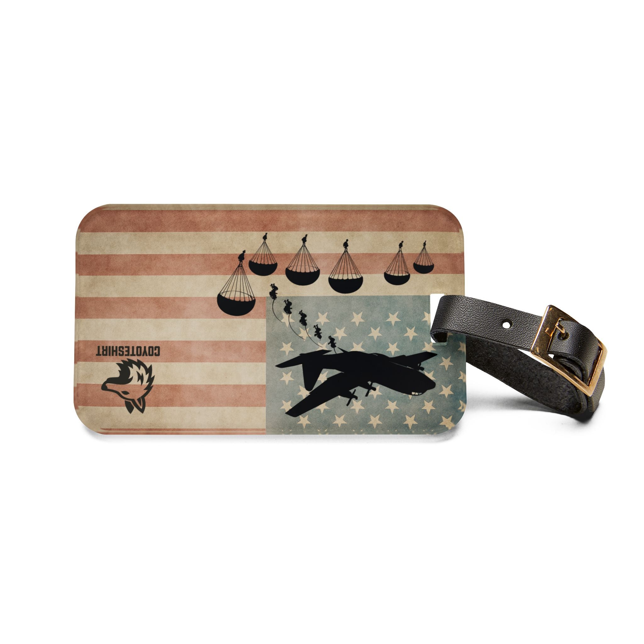 Vintage American Parachute Jump Luggage Tag – Military Plane Travel ID