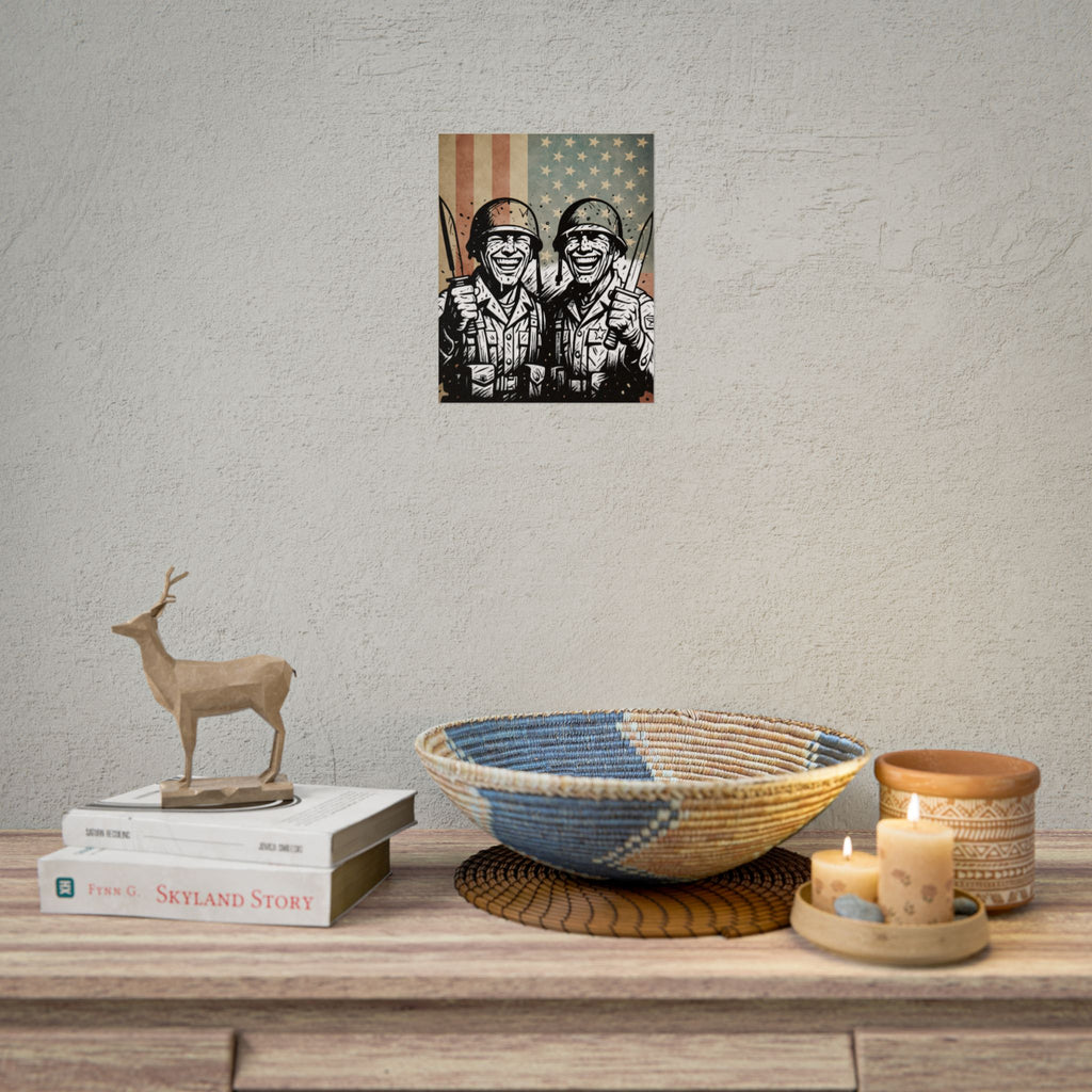 Vintage Military Soldiers Poster – Retro American Flag War Art (Rolled Poster)