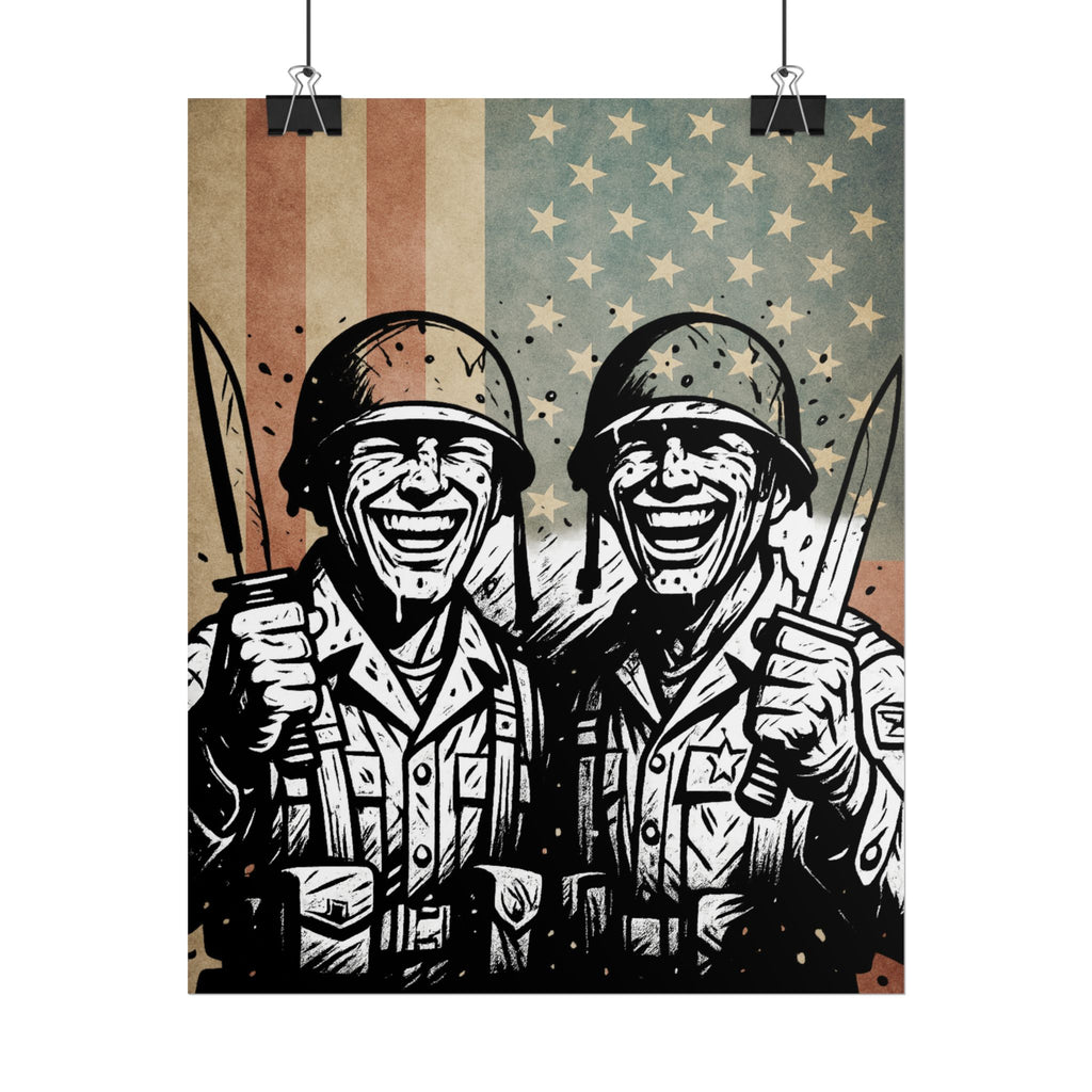 Vintage Military Soldiers Poster – Retro American Flag War Art (Rolled Poster)