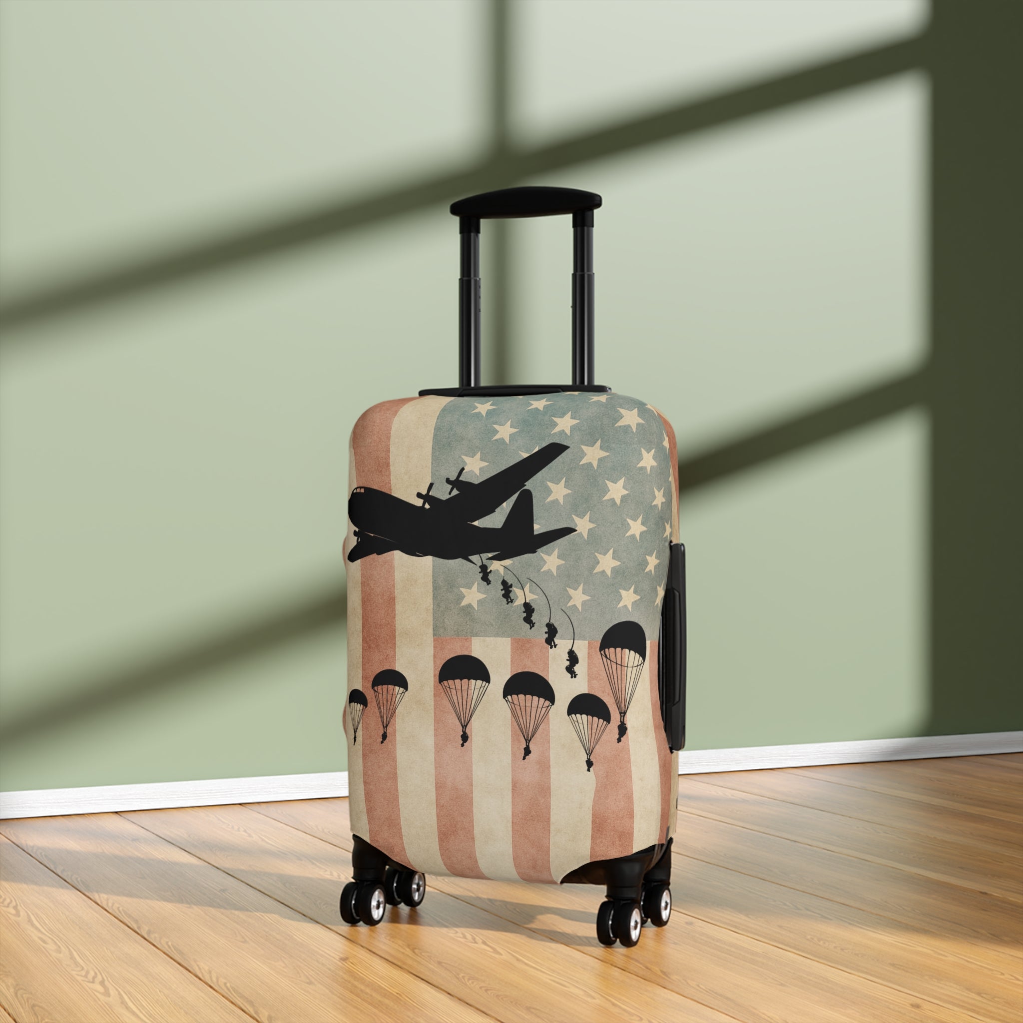 Paratrooper U.S. Flag Luggage Cover — Patriotic Military Travel Protector