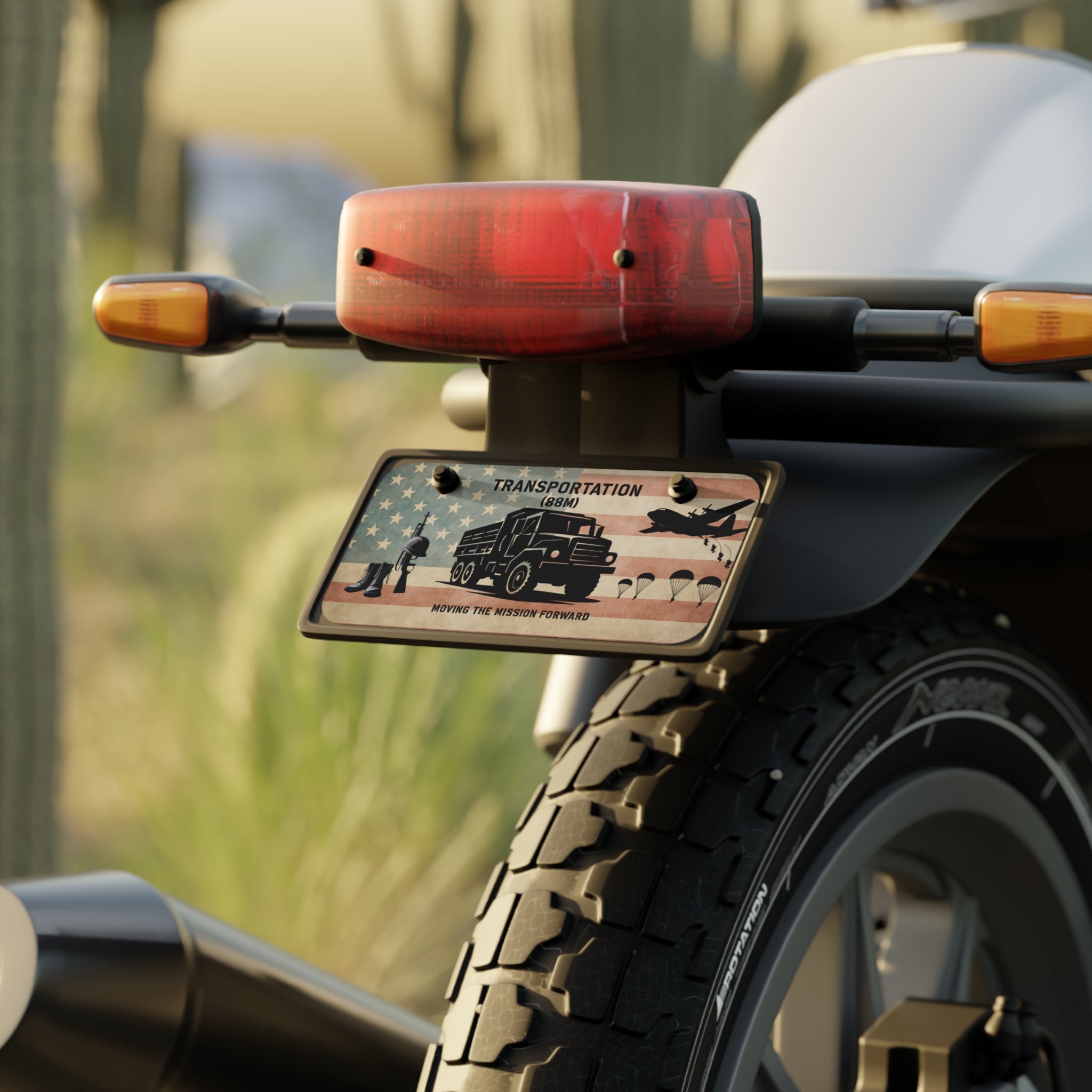 Transportation (88M) Mini License Plate - Military Truck Tribute with American Flag