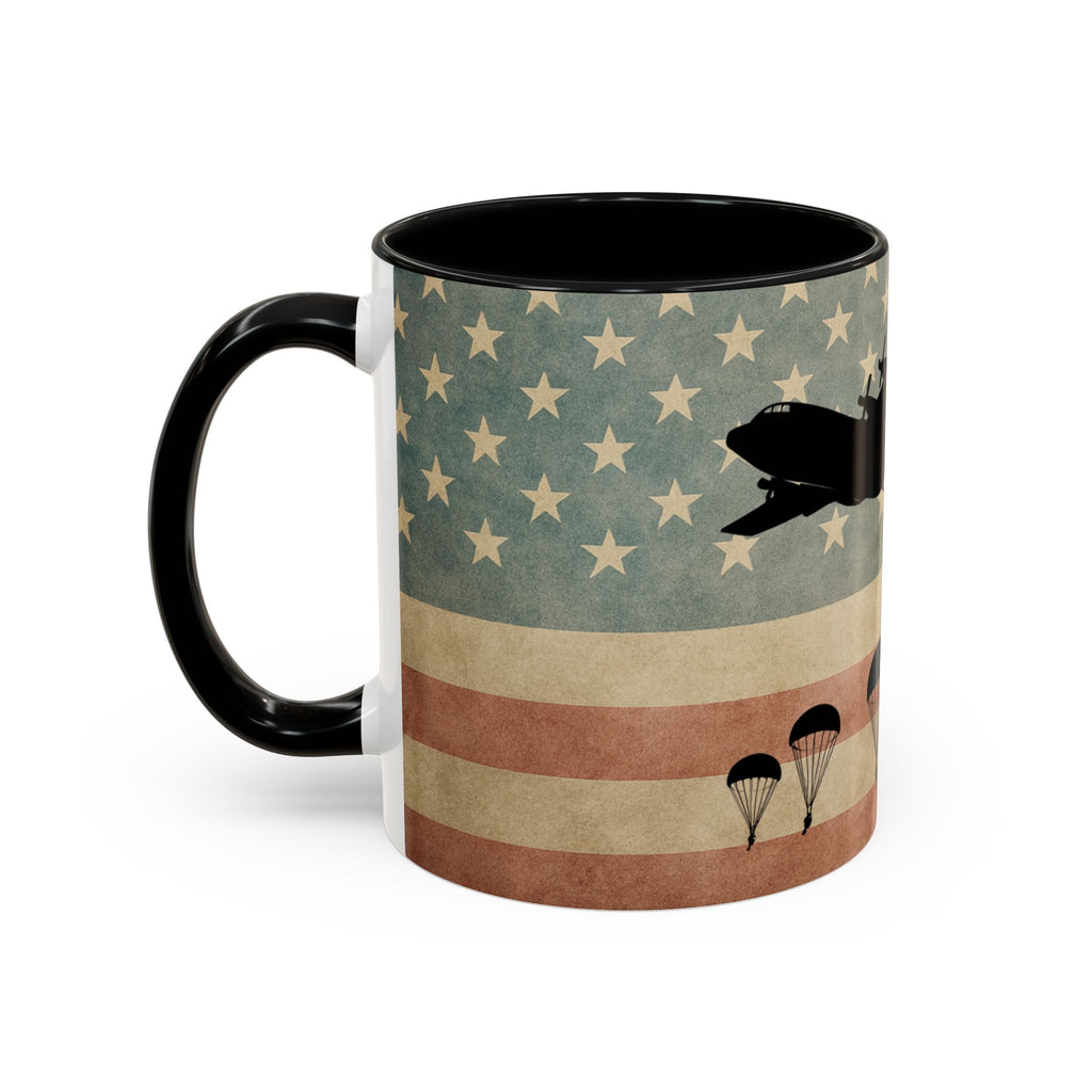 Patriotic Airborne Paratrooper Coffee Mug — Vintage American Flag Military Gift