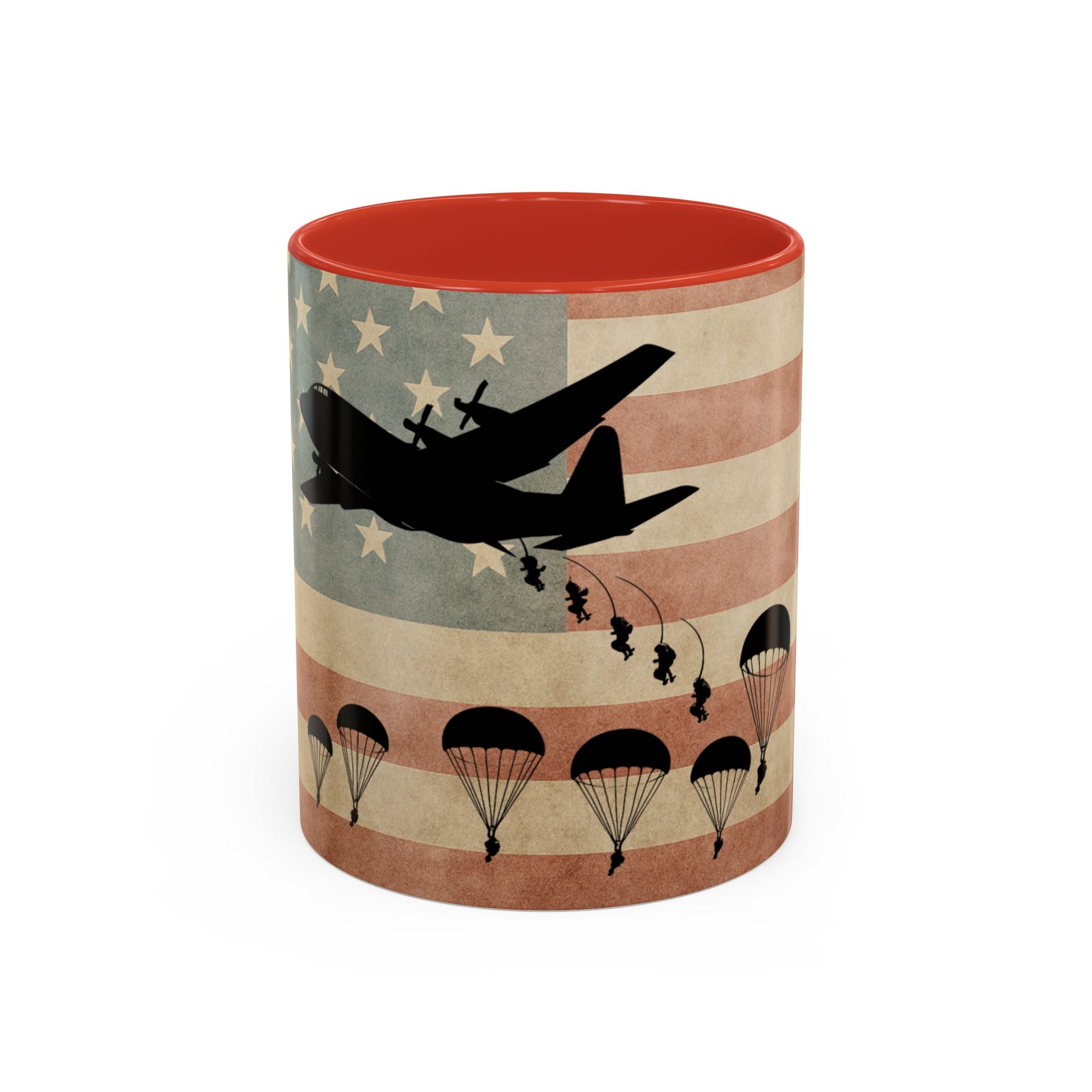 Patriotic Airborne Paratrooper Coffee Mug — Vintage American Flag Military Gift