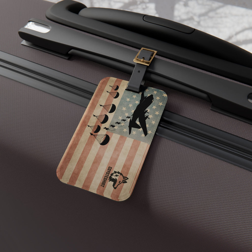 Vintage American Parachute Jump Luggage Tag – Military Plane Travel ID