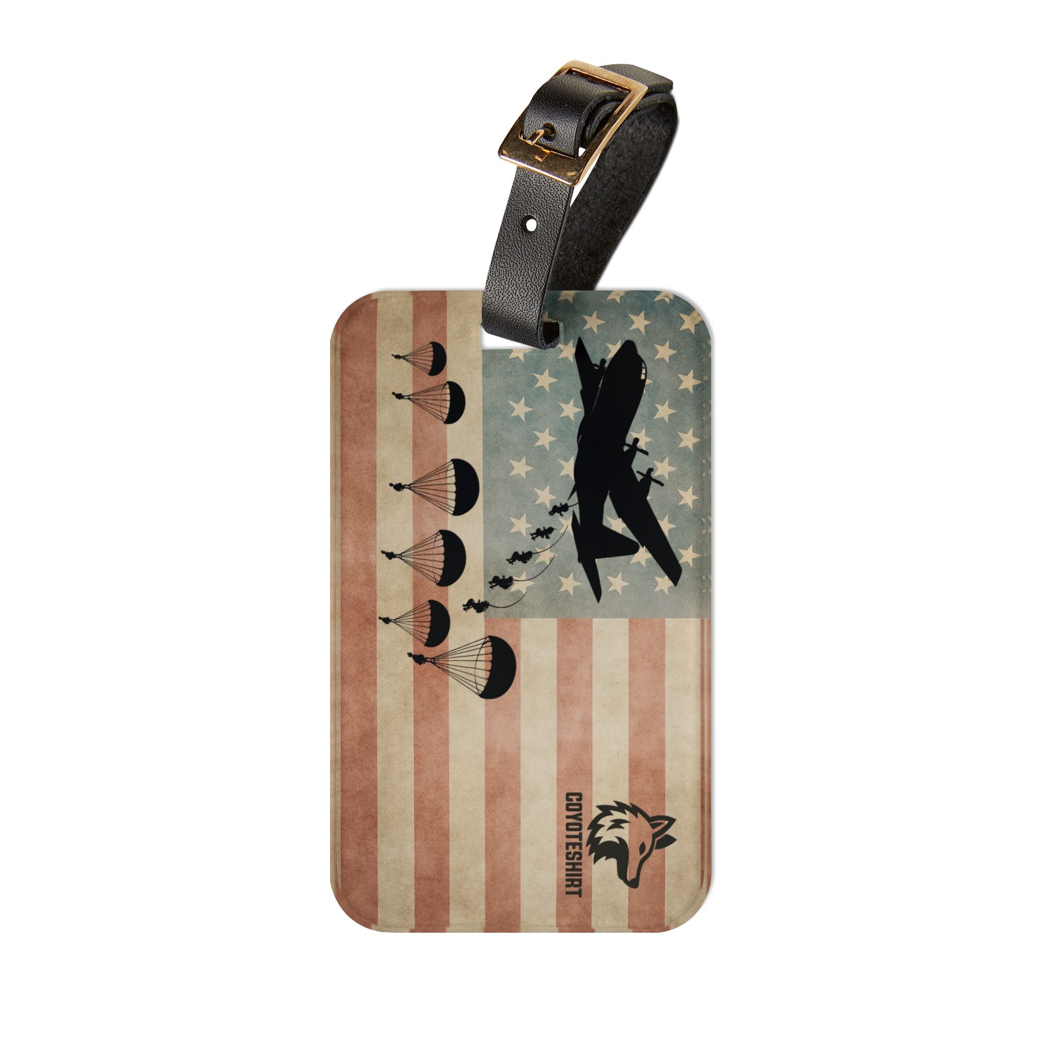 Vintage American Parachute Jump Luggage Tag – Military Plane Travel ID