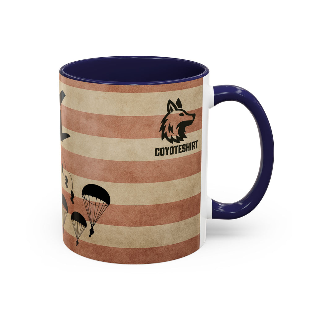 Patriotic Airborne Paratrooper Coffee Mug — Vintage American Flag Military Gift