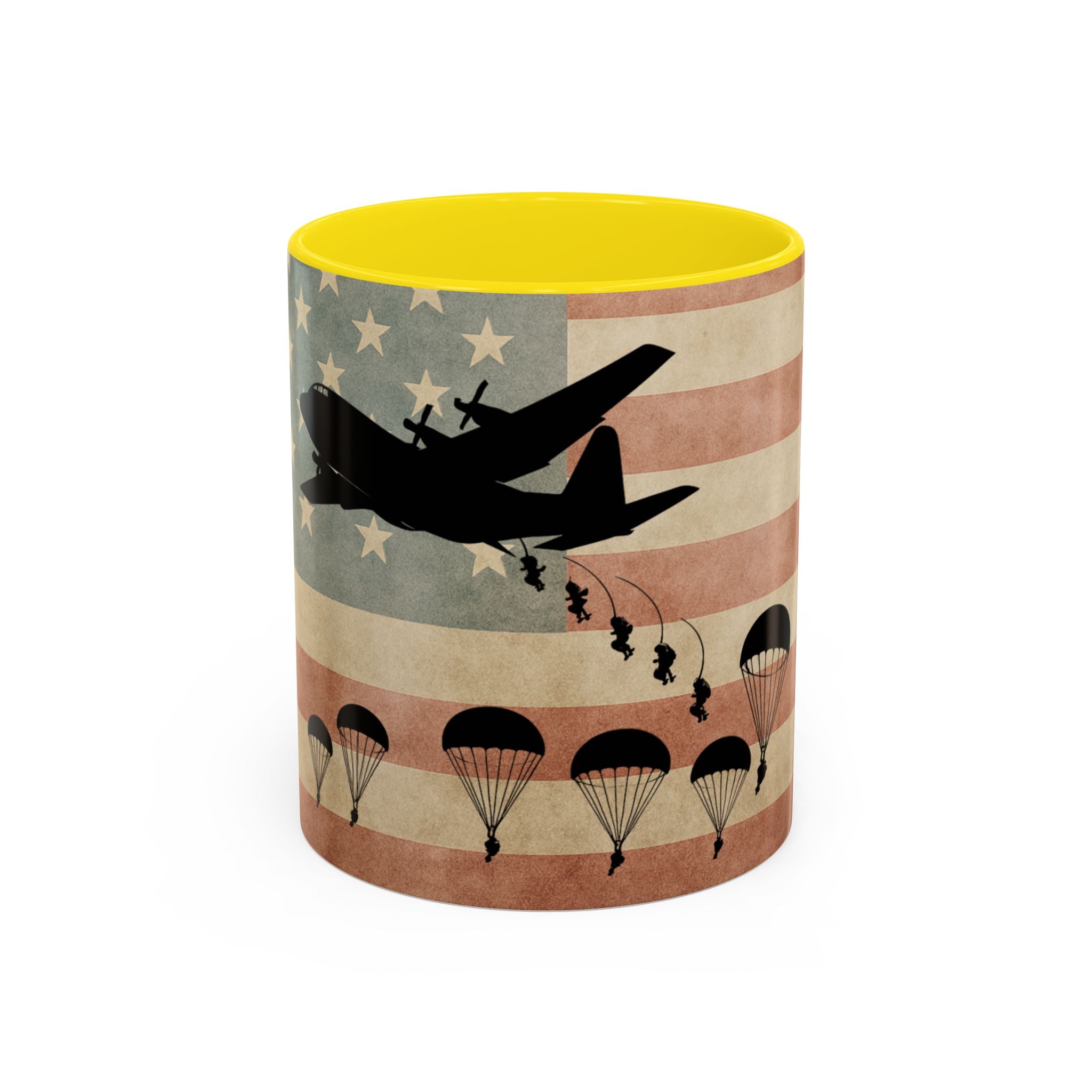 Patriotic Airborne Paratrooper Coffee Mug — Vintage American Flag Military Gift