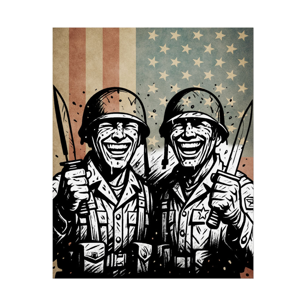 Vintage Military Soldiers Poster – Retro American Flag War Art (Rolled Poster)