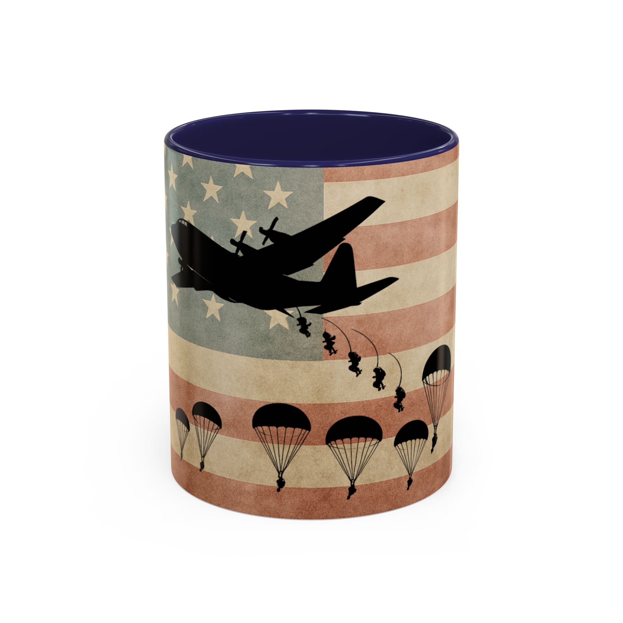 Patriotic Airborne Paratrooper Coffee Mug — Vintage American Flag Military Gift