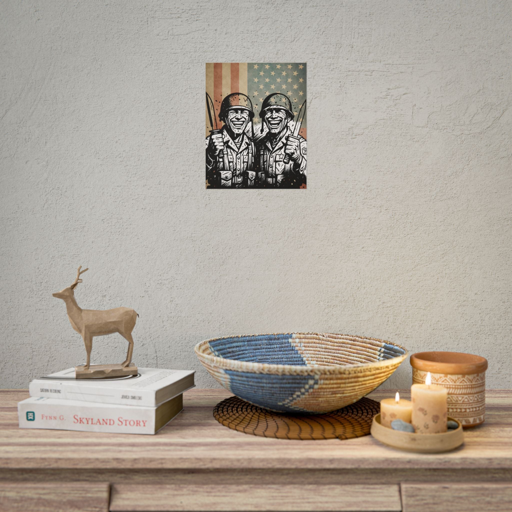 Vintage Military Soldiers Poster – Retro American Flag War Art (Rolled Poster)