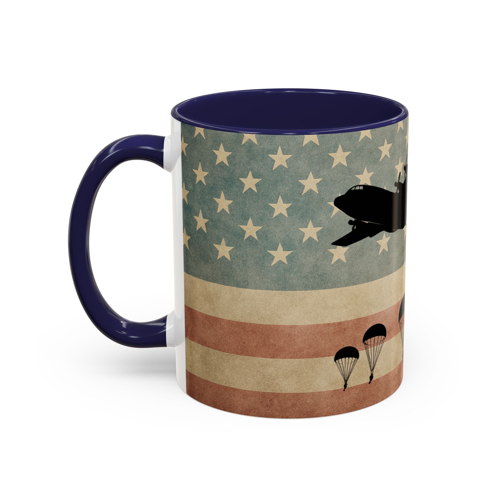Patriotic Airborne Paratrooper Coffee Mug — Vintage American Flag Military Gift