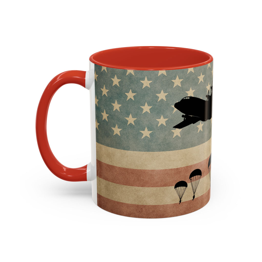 Patriotic Airborne Paratrooper Coffee Mug — Vintage American Flag Military Gift