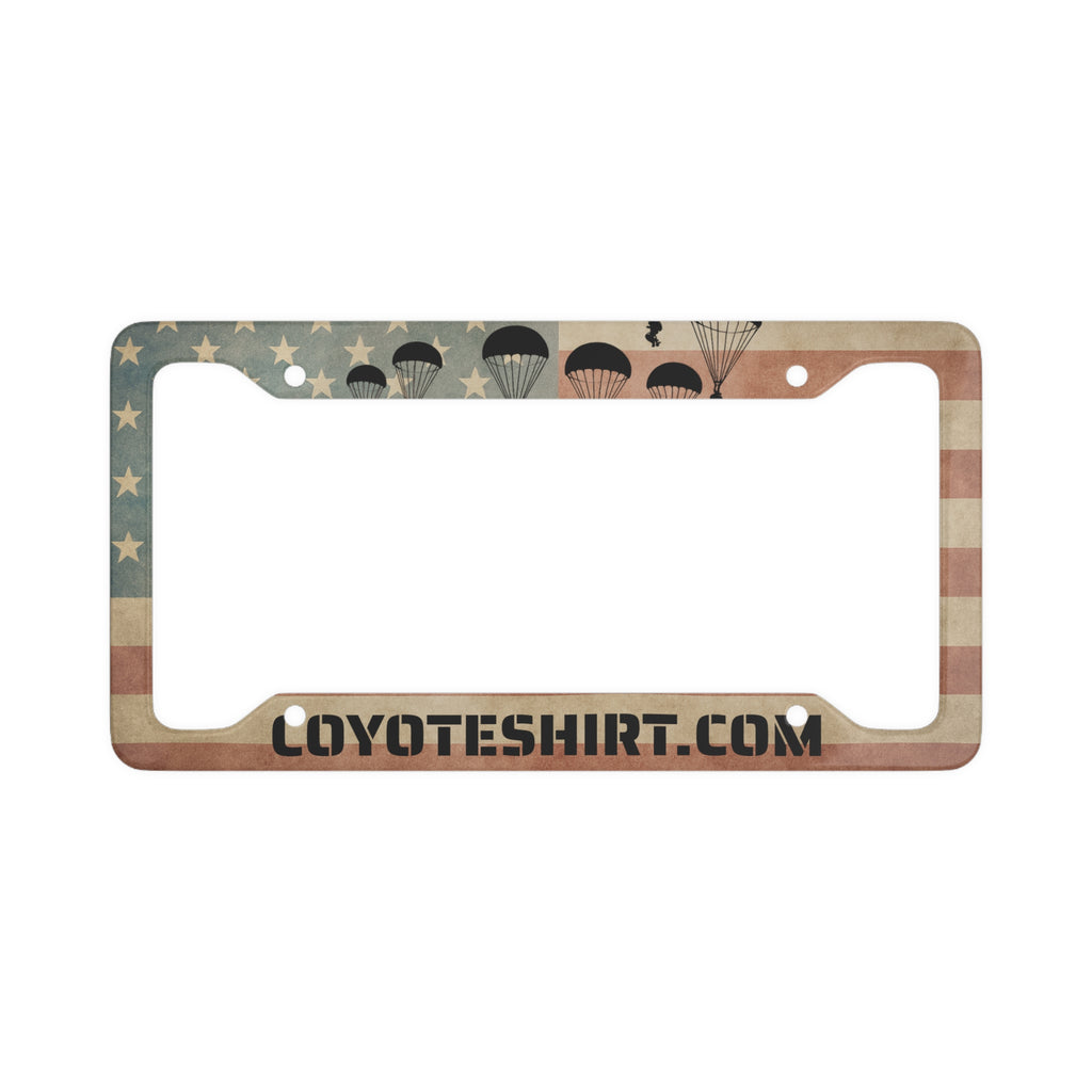 American Flag Parachute License Plate Frame — Patriotic Military Veteran Tribute