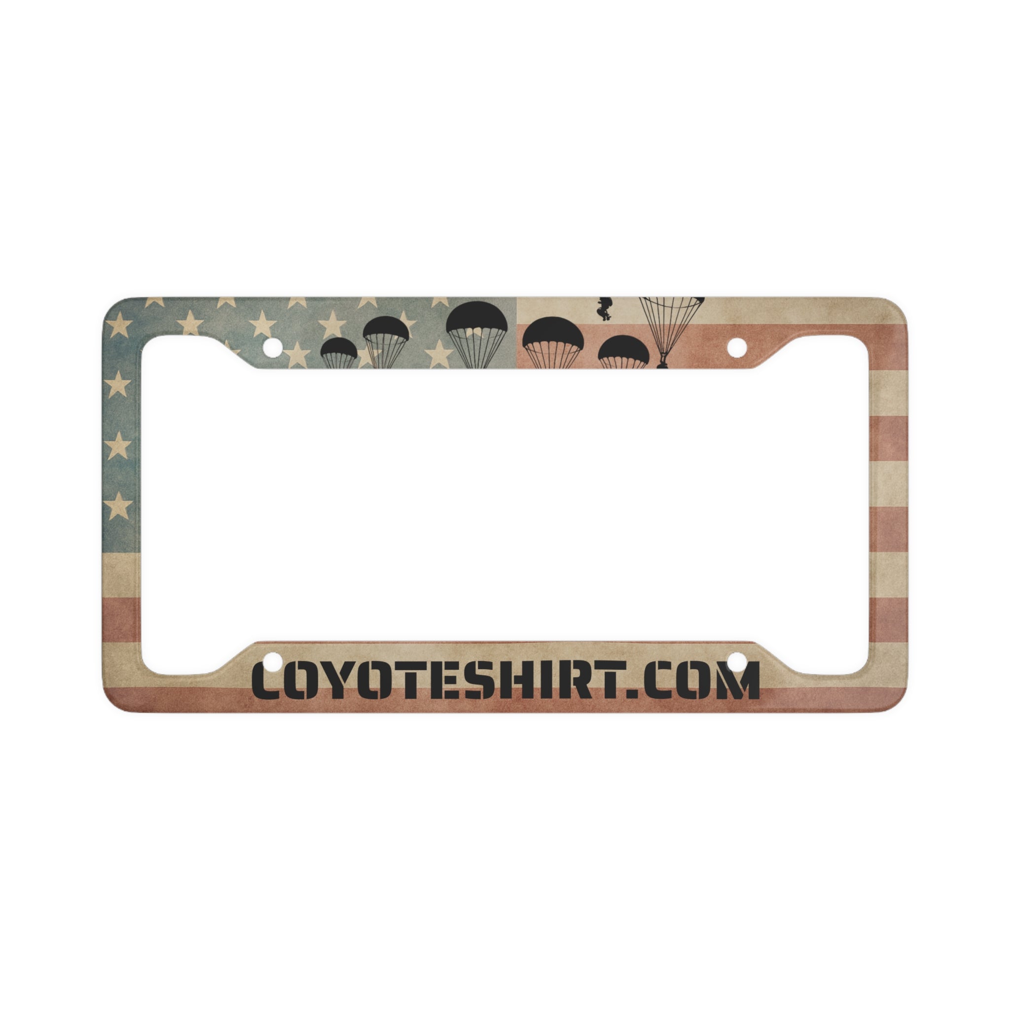 American Flag Parachute License Plate Frame — Patriotic Military Veteran Tribute