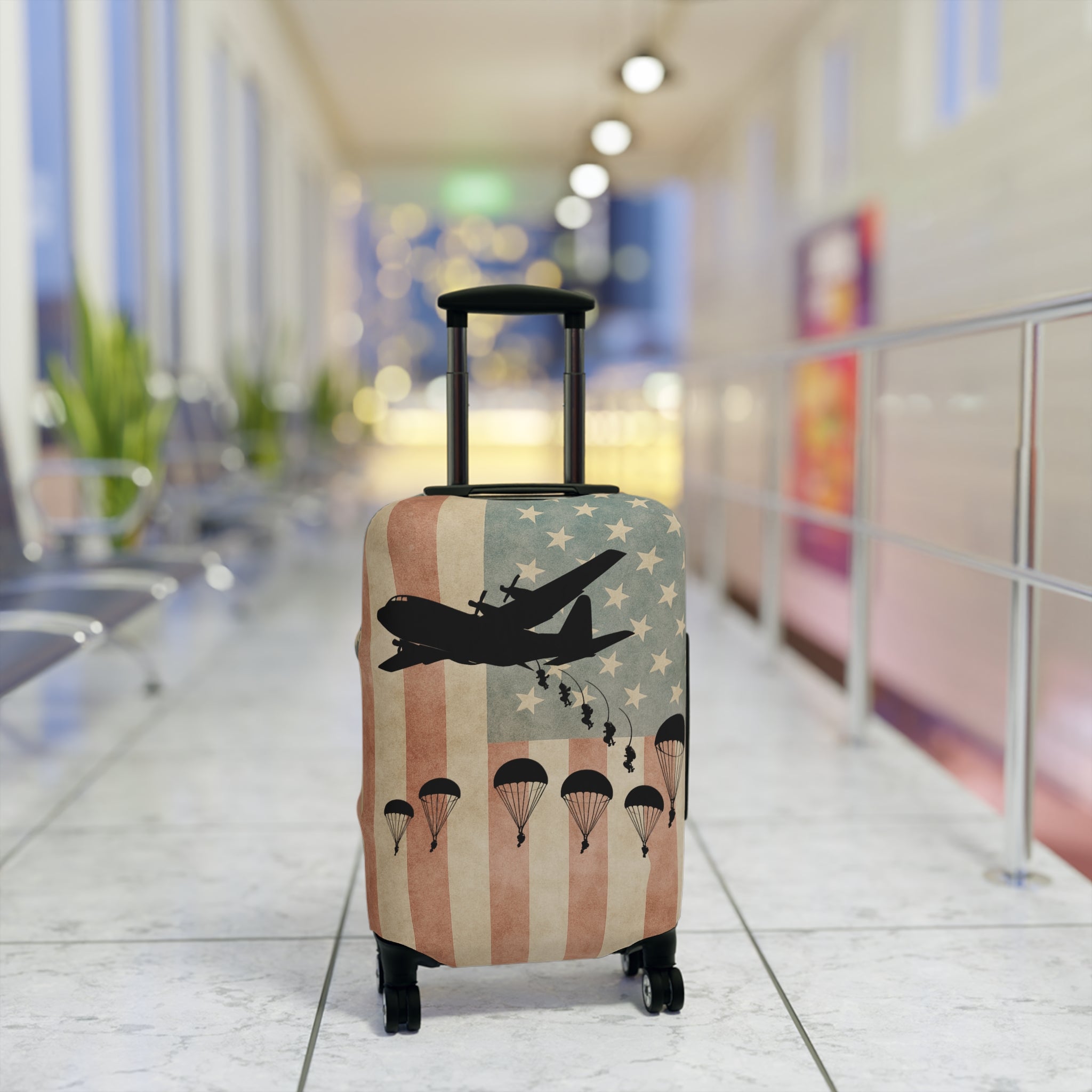 Paratrooper U.S. Flag Luggage Cover — Patriotic Military Travel Protector