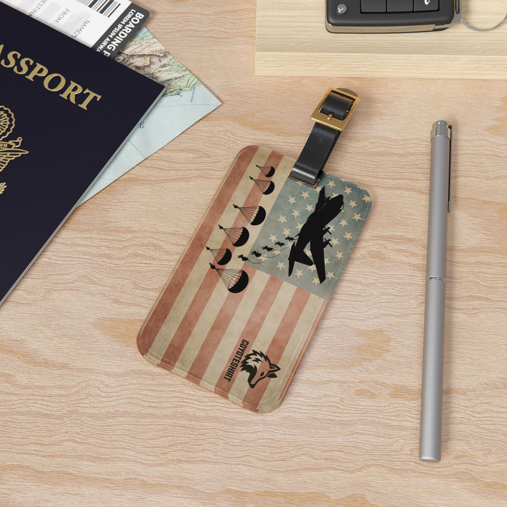 Vintage American Parachute Jump Luggage Tag – Military Plane Travel ID