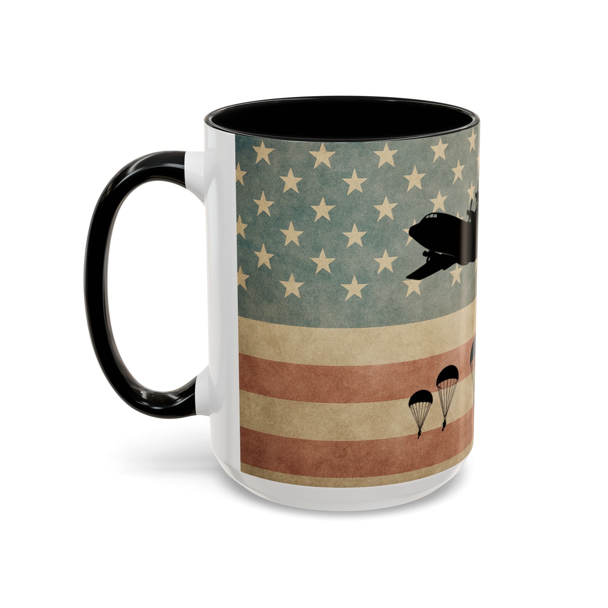 Patriotic Airborne Paratrooper Coffee Mug — Vintage American Flag Military Gift
